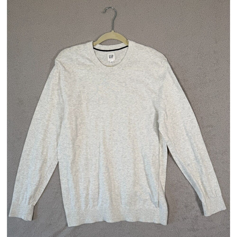 GAP Men's Sweater Large Heather Gray Crew Neck Long Sleeve Cotton Blend Preppy
